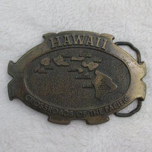 Hawaii Map Souvenir Brass Belt Buckle Century Canada